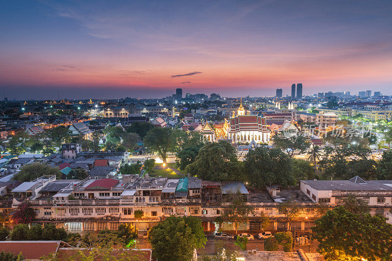 曼谷全景泰国宝塔Wat Saket，或金山。泰国曼谷市中心的famaus旅游景点